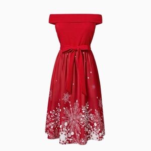 PatPat Red Strapless Floral Print Midi Dress